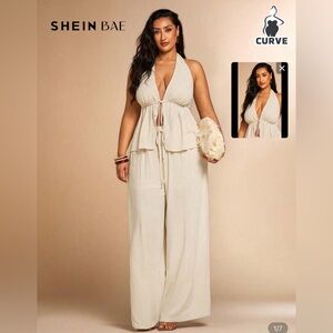 Linen Cream Halter Jumpsuit